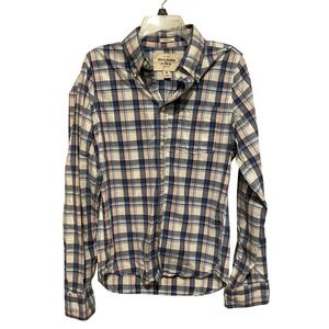 Abercrombie & Fitch Mens Muscle Fit Plaid Button Down Shirt Blue White M